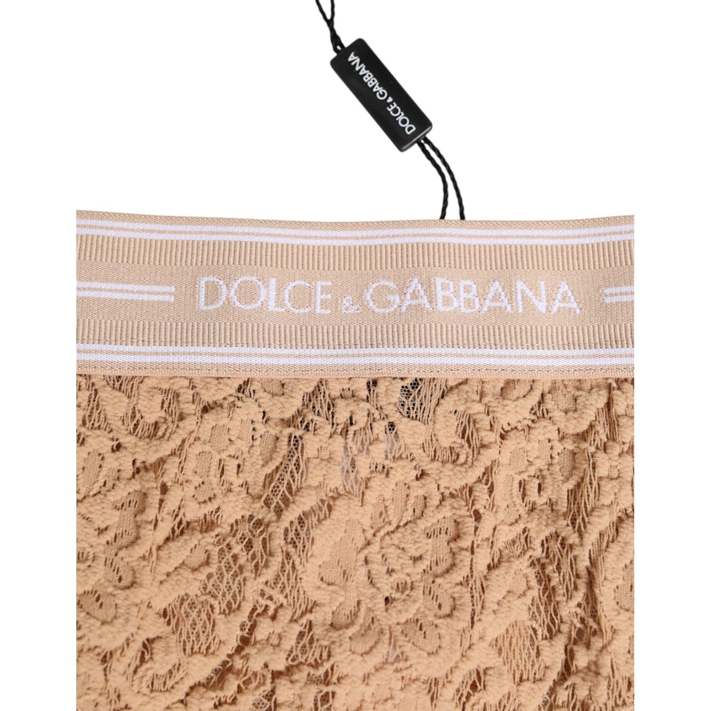 Dolce & Gabbana Beige Lace Nylon High Waist Panty Underwear