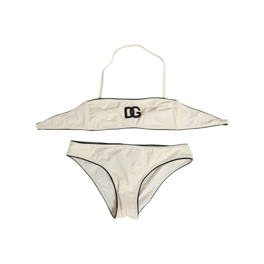 Dolce & Gabbana Beige Logo Swimsuit 2 Piece Top Bottom Swimwear