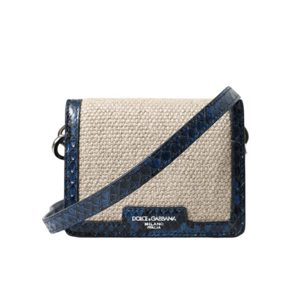 Dolce & Gabbana Beige Raffia Blue Leather Trim Mini Shoulder Purse Crossbody Bag