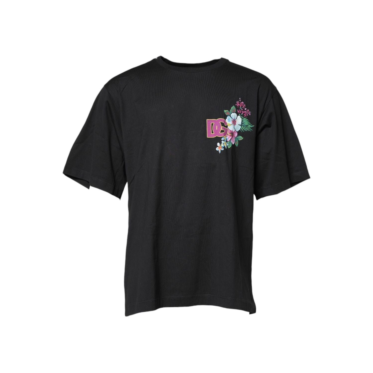 Dolce & Gabbana Black DG Floral Print Crew Neck T-shirt