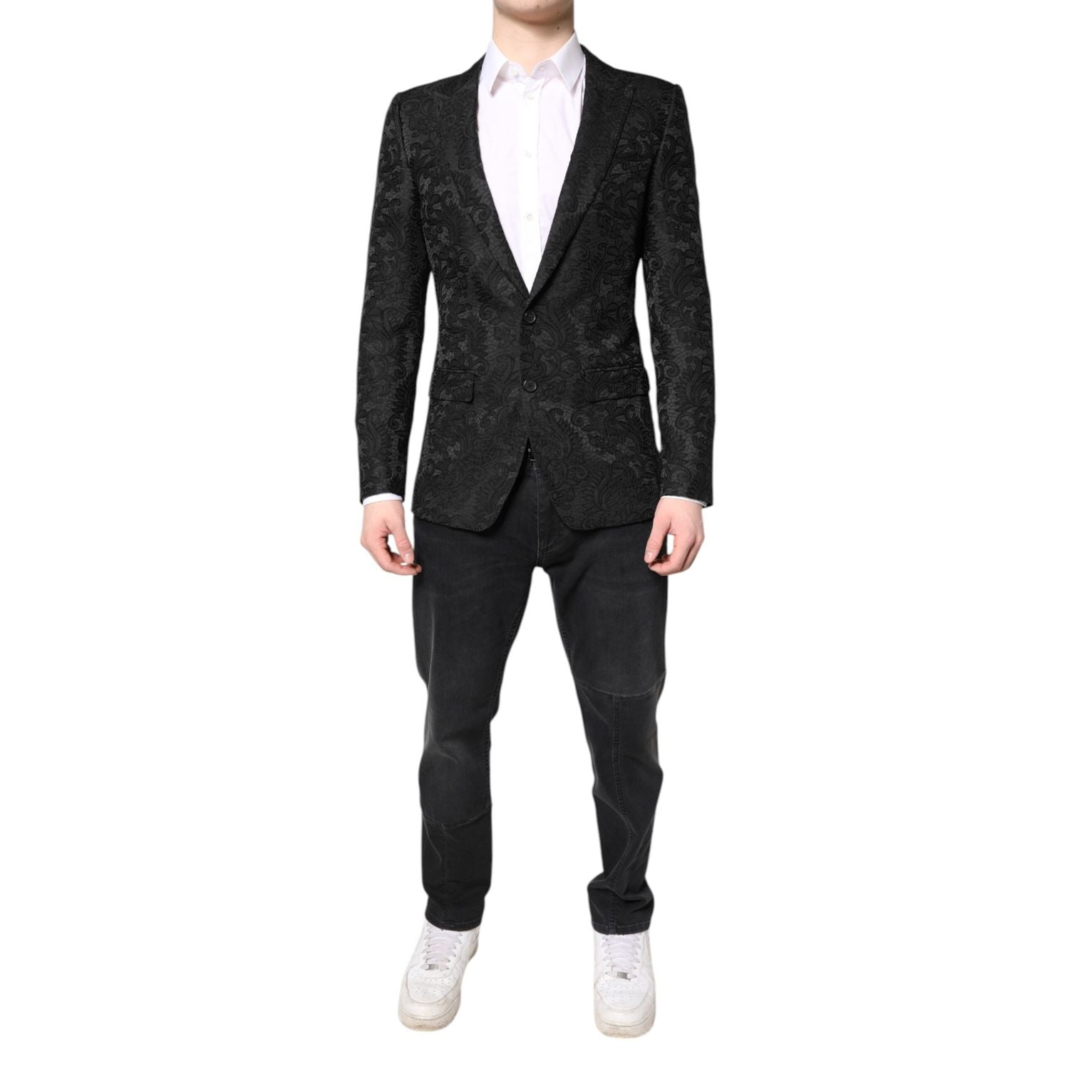 Dolce & Gabbana Black Floral Jacquard Coat Jacket Blazer