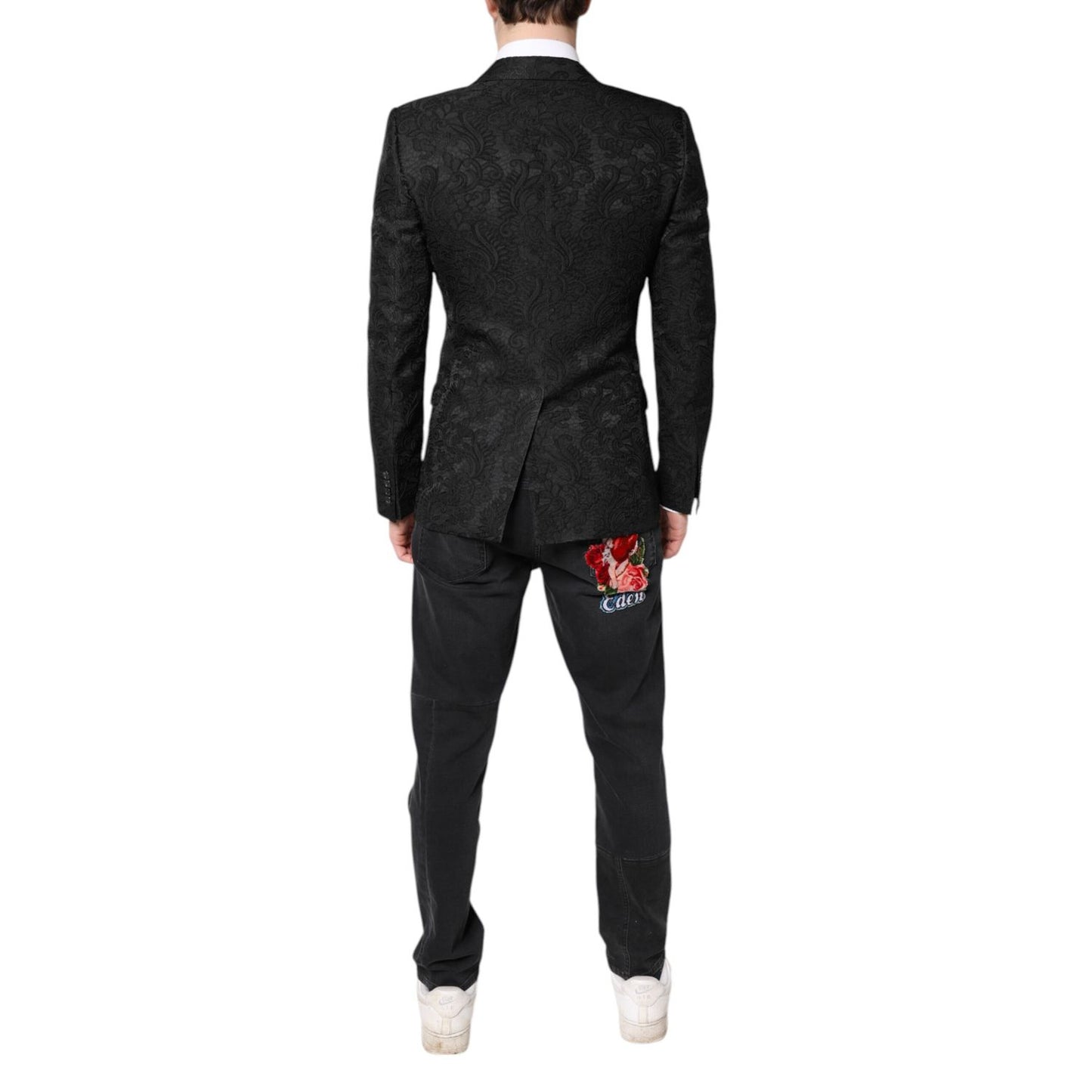 Dolce & Gabbana Black Floral Jacquard Coat Jacket Blazer