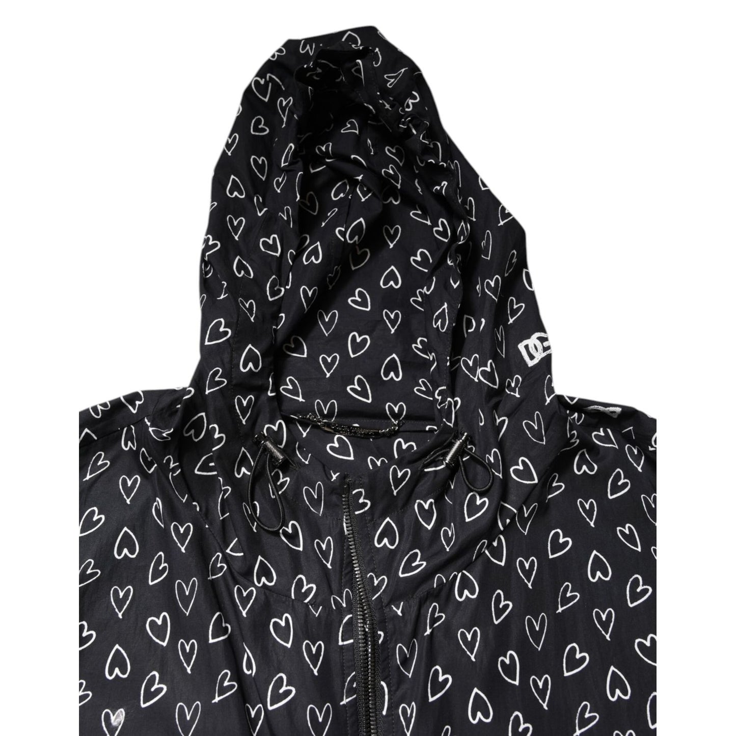 Dolce & Gabbana Black Heart Print Hooded Windbreaker Jacket