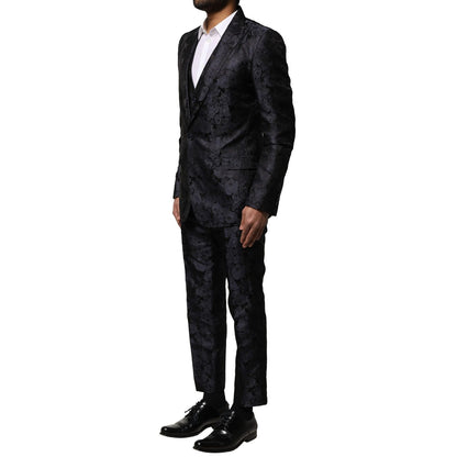 Dolce & Gabbana Black Jacquard 3 Piece Single Breasted Suit