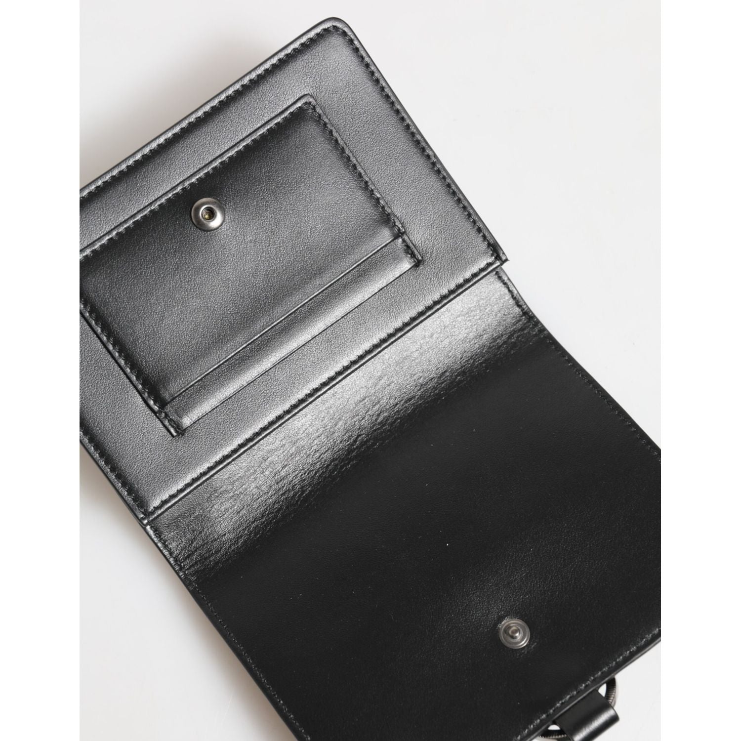 Dolce & Gabbana Black Leather Crystal Embellished Card Holder Wallet