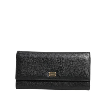 Dolce & Gabbana Black Leather Logo Plaque Trifold Card Holder Wallet