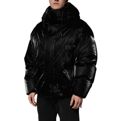 Dolce & Gabbana Black Logo Full Zip Hooded Quilted Jacket