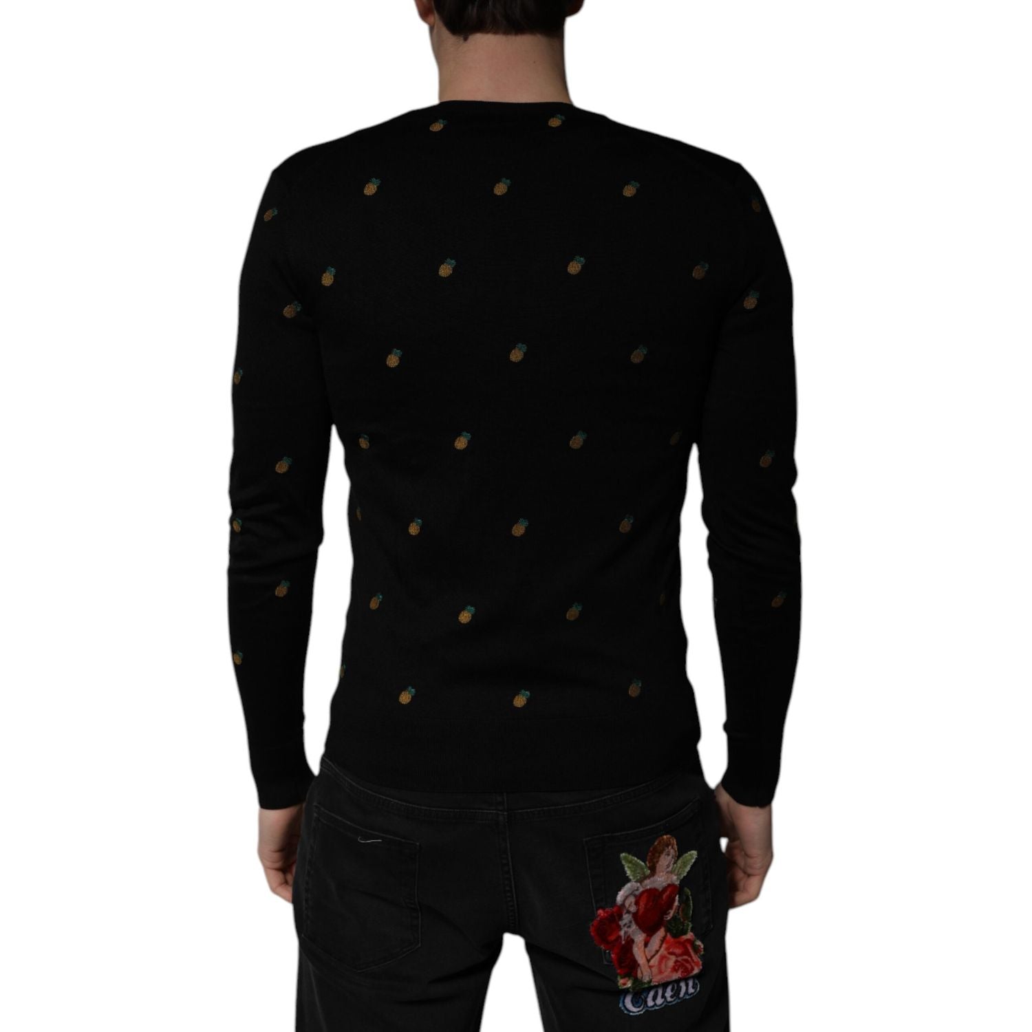 Dolce & Gabbana Black Pineapple Crew Neck Pullover Sweater