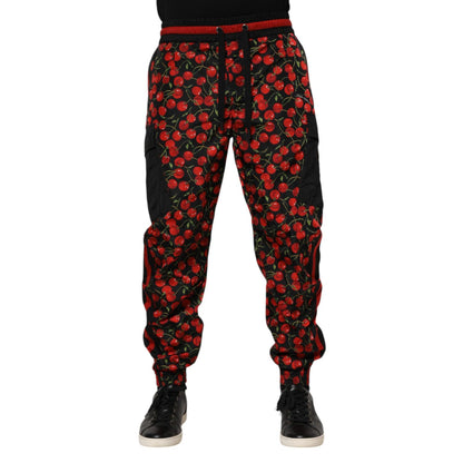 Dolce & Gabbana Black Red Cherry Print Men Sweatpants Pants