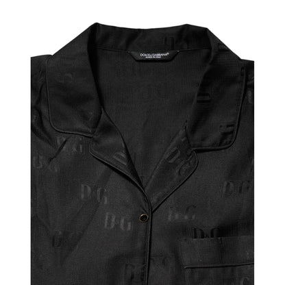 Dolce & Gabbana Black Silk DG Embroidery Long Sleeves Top