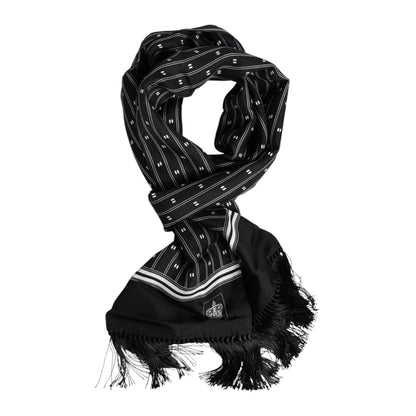 Dolce & Gabbana Black Silk Printed Fringes Men Foulard Scarf