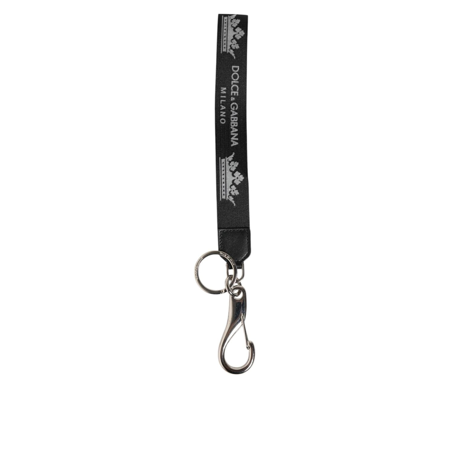 Dolce & Gabbana Black Silver Nylon DG Crown Men's Holder Keychain Keyring