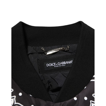 Dolce & Gabbana Black White Bandana Print Bomber Jacket
