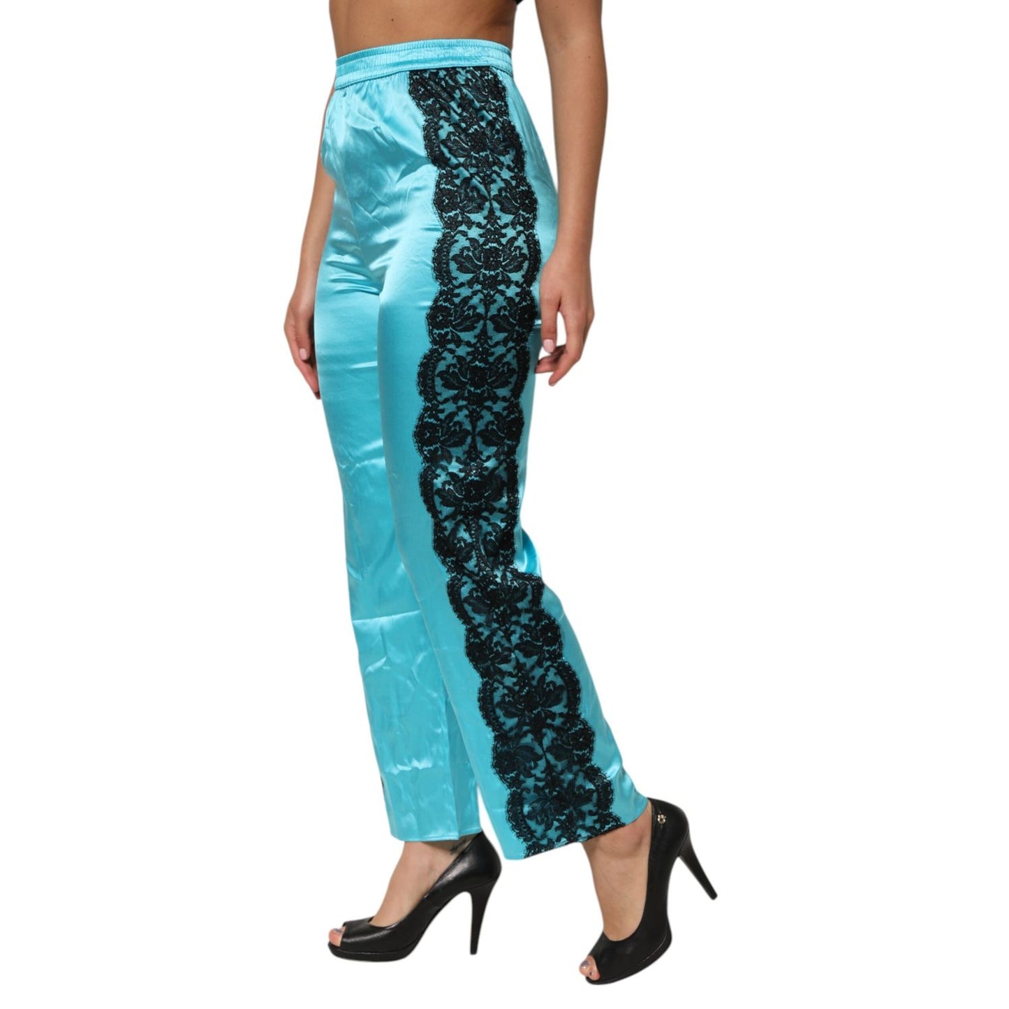 Dolce & Gabbana Blue Silk Garterized Straight Women Pajama Pants
