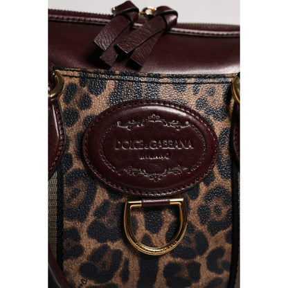 Dolce & Gabbana Brown Leopard Leather Shoulder Strap Duffle Bag