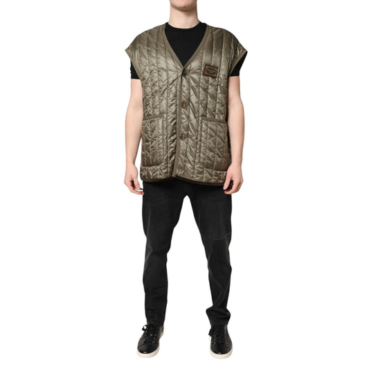 Dolce & Gabbana Brown Logo Plaque Quilted Vest Jacket