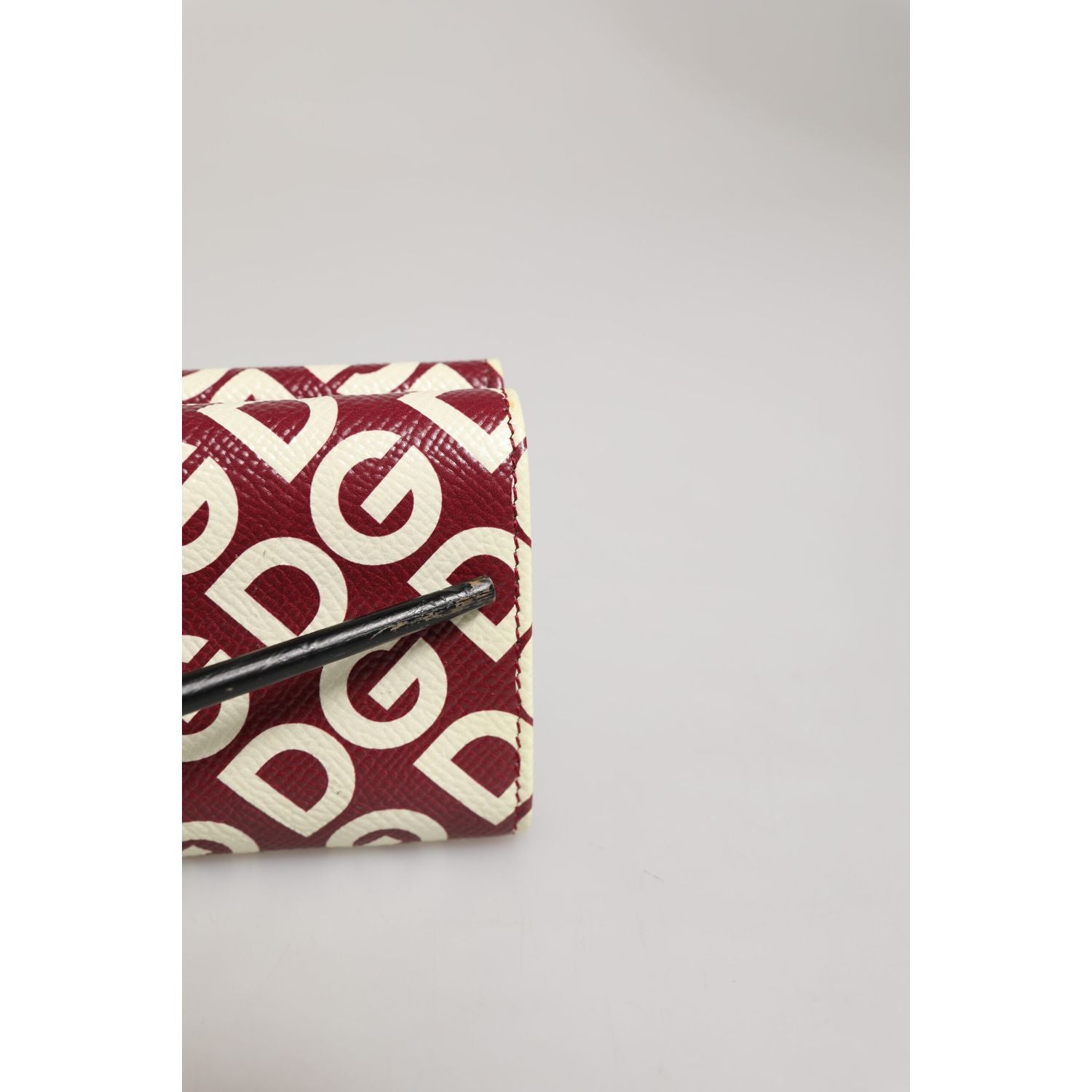 Dolce & Gabbana Burgundy Logo Print Calf Leather French Flap Card Holder Wallet