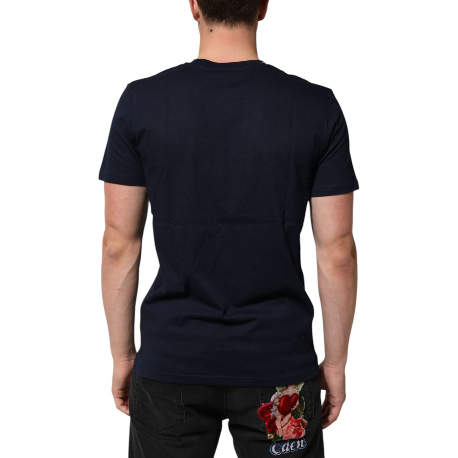 Dolce & Gabbana Dark Blue Cotton DG Logo Print Men’s Top T-shirt