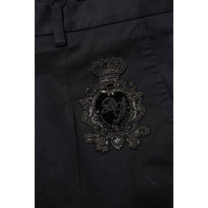 Dolce & Gabbana Dark Blue Logo Cotton Dress Pants