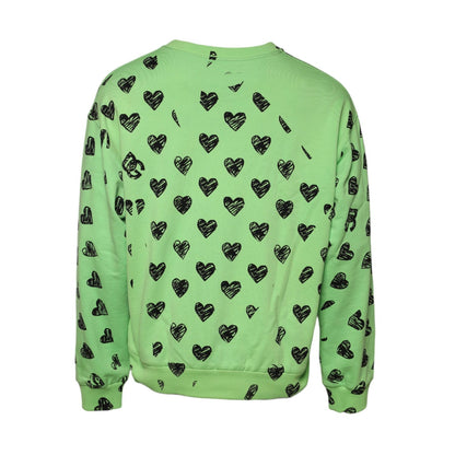 Dolce & Gabbana Green Heart Print Crew Neck Pullover Sweater