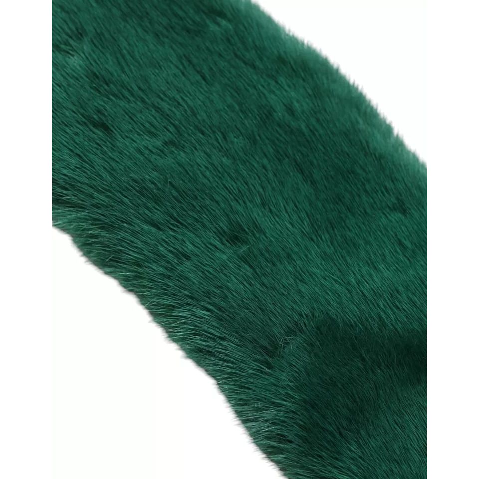 Dolce & Gabbana Green Mink Fur Collar Women Neck Wrap Scarf