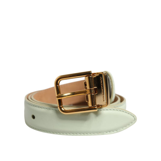 Dolce & Gabbana Light Green Leather Gold Metal Buckle Belt