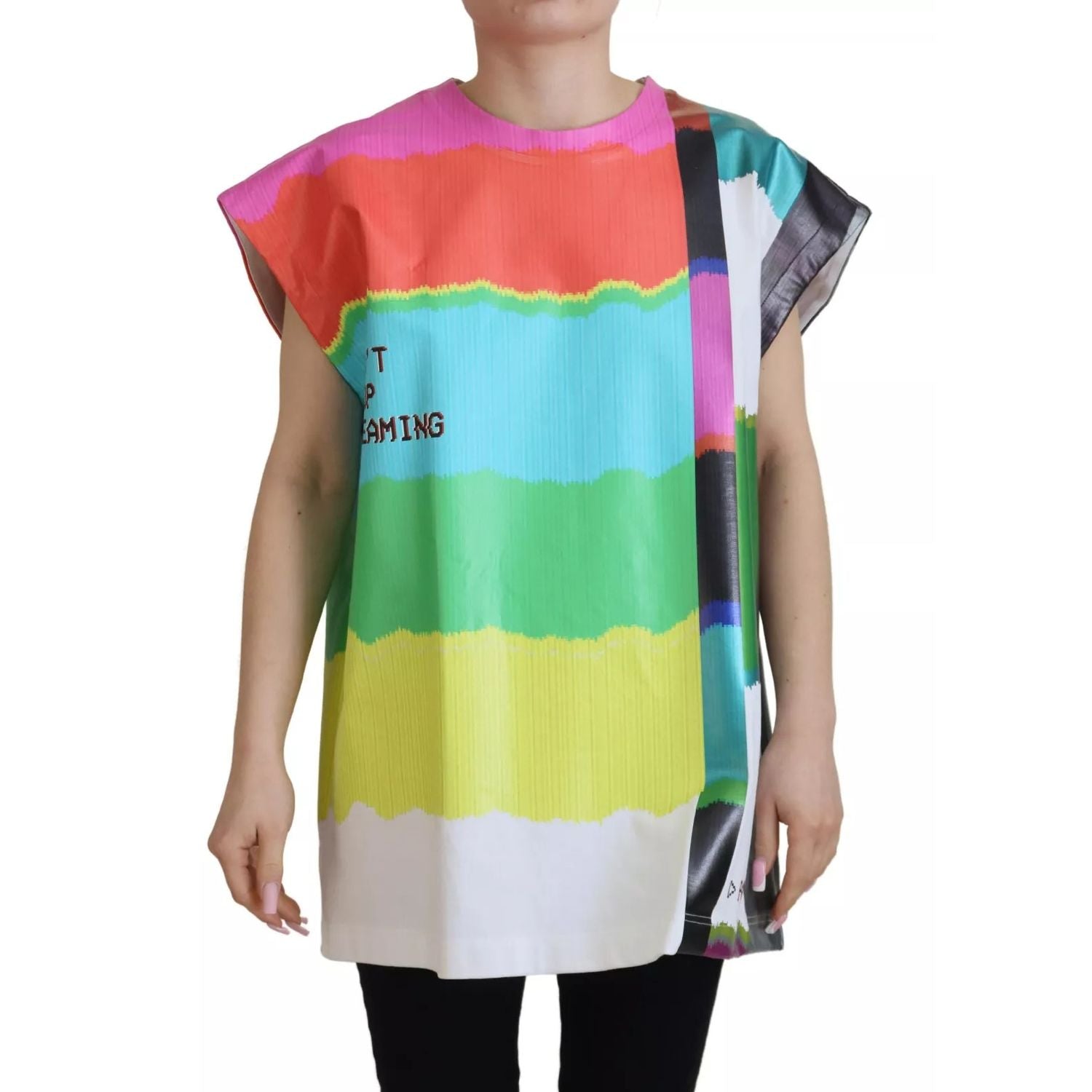 Dolce & Gabbana Multicolor Print Blouse Cotton Tank TV Print T-shirt