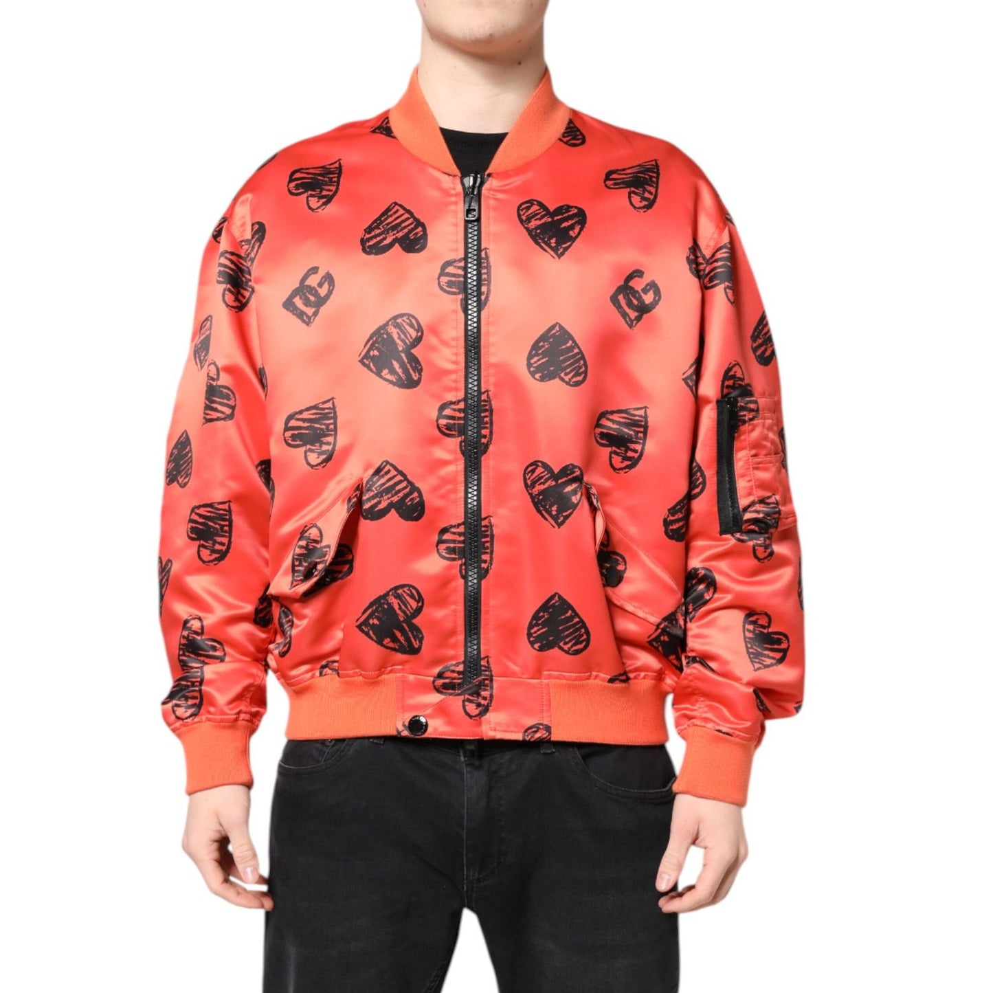 Dolce & Gabbana Orange DG Heart Full Zip Men Bomber Jacket