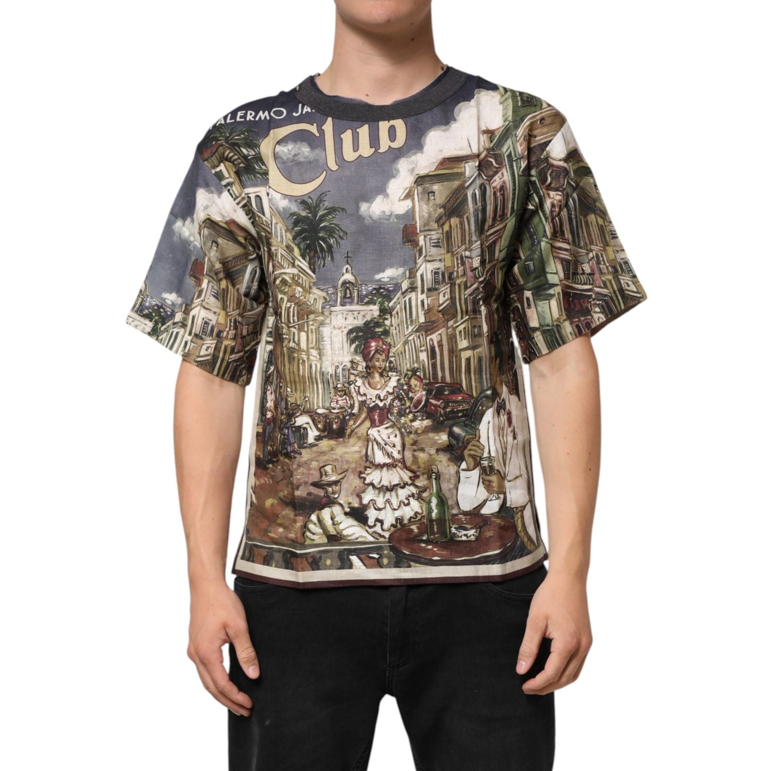 Dolce & Gabbana Palermo Jazz Club Linen Crew Neck Men T-shirt