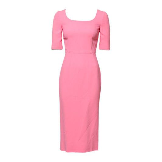 Dolce & Gabbana Pink Viscose Short Sleeve Sheath Midi Dress