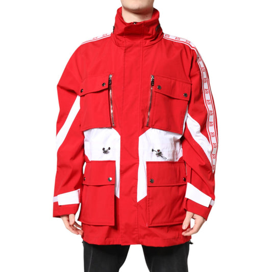 Dolce & Gabbana Red White Nylon Full Zip Windbreaker Jacket