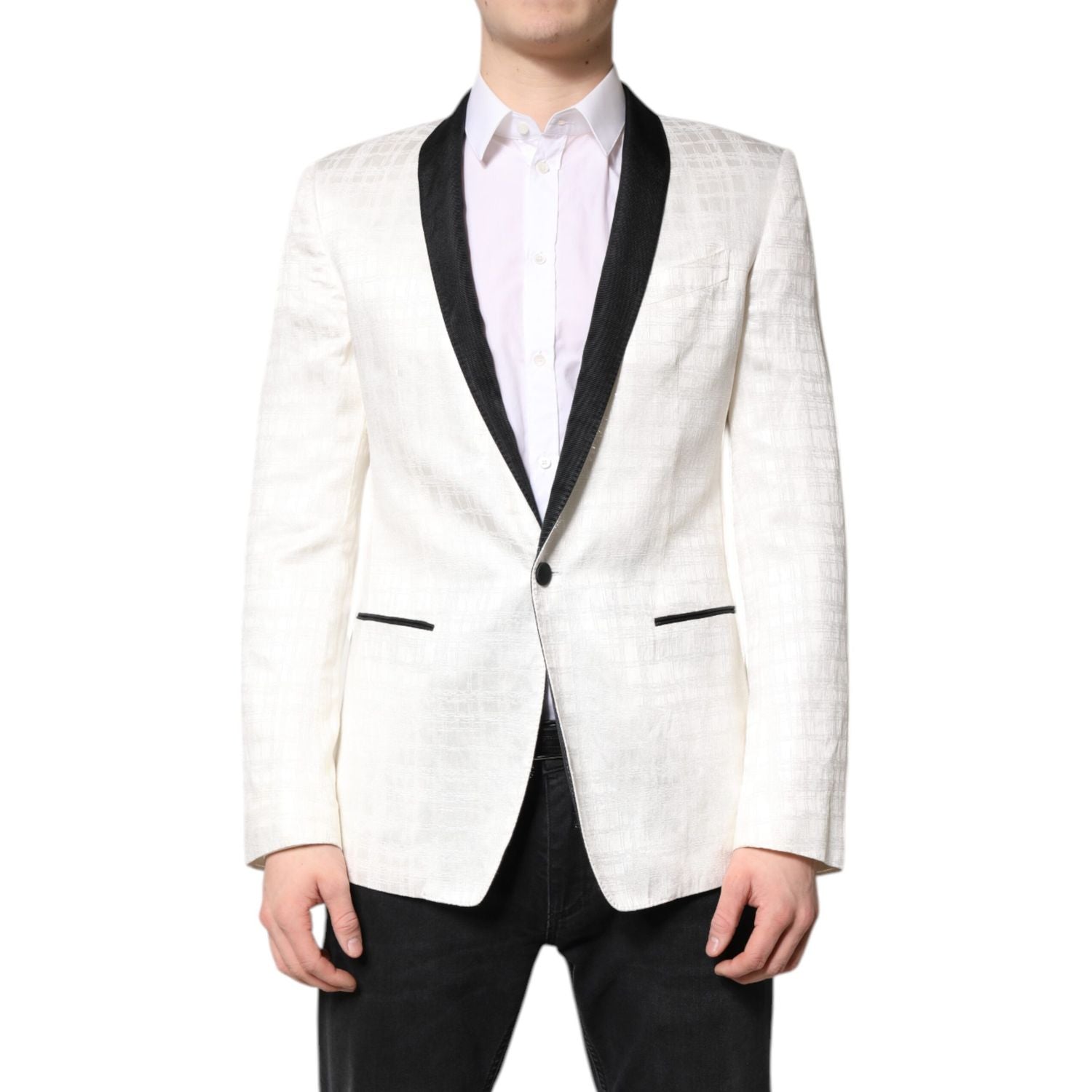 Dolce & Gabbana White Black Single Breasted Coat Blazer Suit