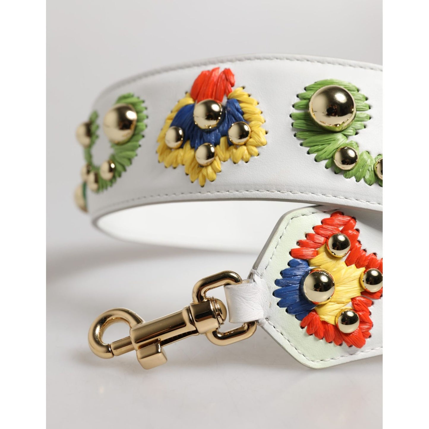 Dolce & Gabbana White Calfskin Raffia Embroidered Patchwork Shoulder Strap
