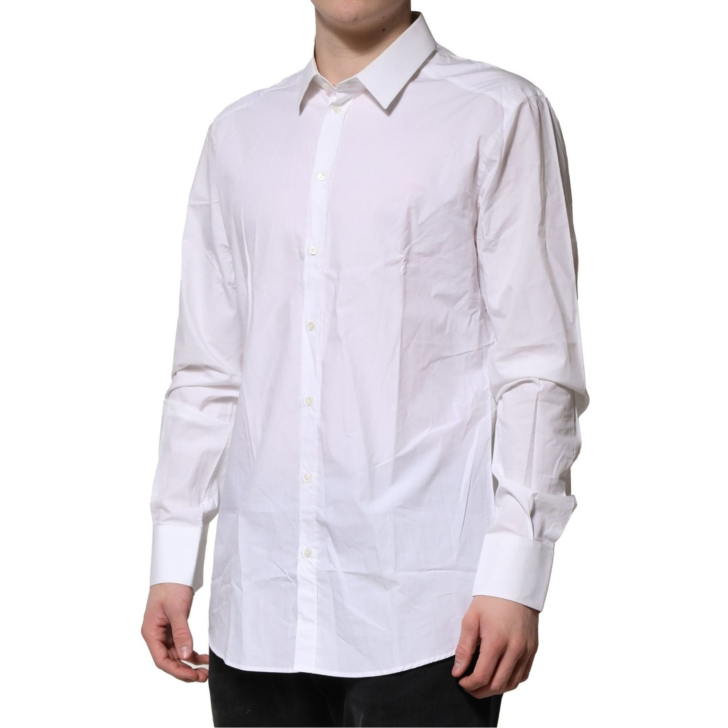 Dolce & Gabbana White Cotton GOLD Long Sleeves Dress Men Shirt