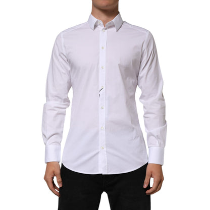 Dolce & Gabbana White Cotton GOLD Long Sleeves Formal Men Shirt