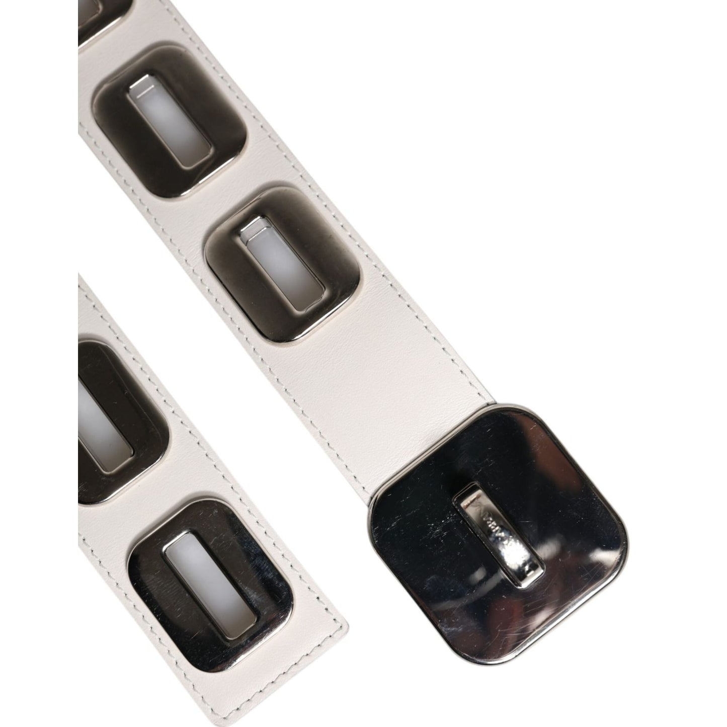 Dolce & Gabbana White Leather Gold Tone Rotating Buckle Belt