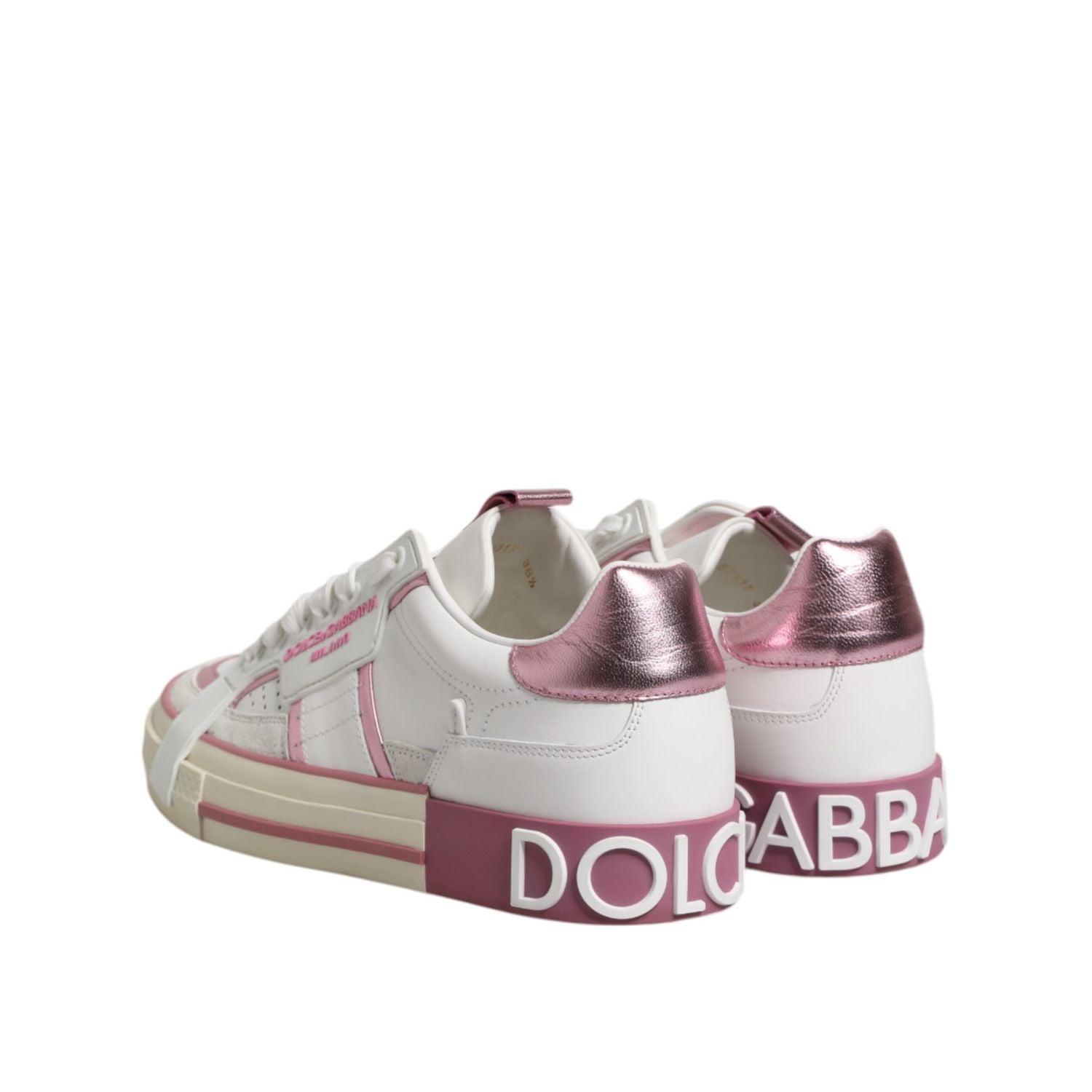 Dolce & Gabbana White Pink Leather Low Top Sneakers Shoes