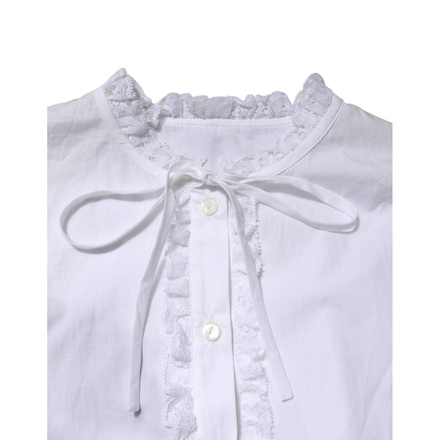 Dolce & Gabbana White Ruffled Lace Embellished Blouse Top