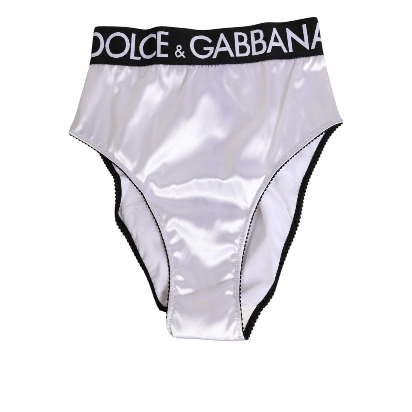 Dolce & Gabbana White Satin High-Waist Black Logo Women Underwear