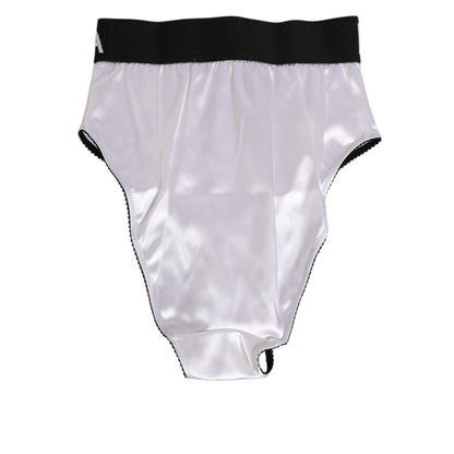 Dolce & Gabbana White Satin High-Waist Black Logo Women Underwear