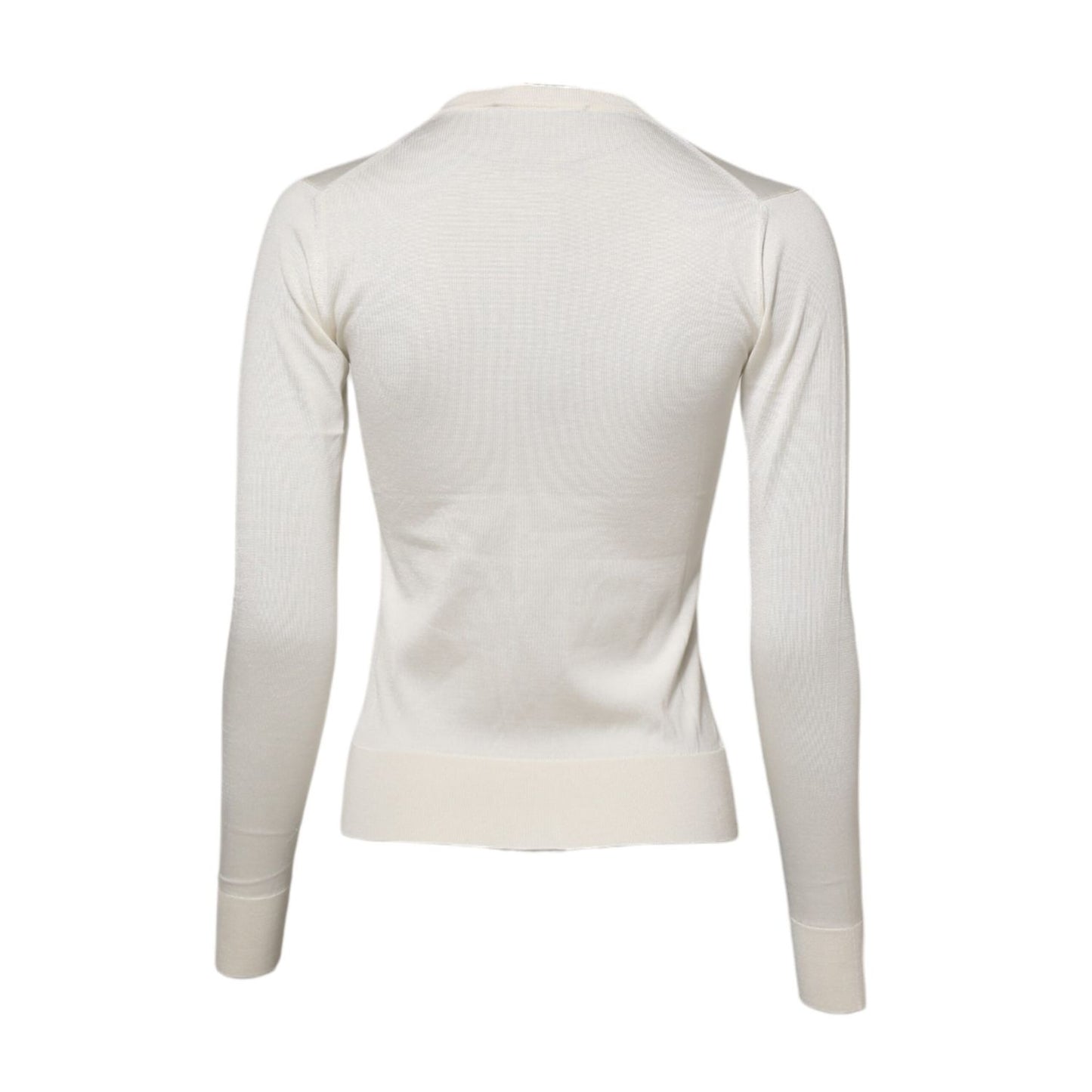Dolce & Gabbana White Silk Lily Embellished Cardigan Sweater