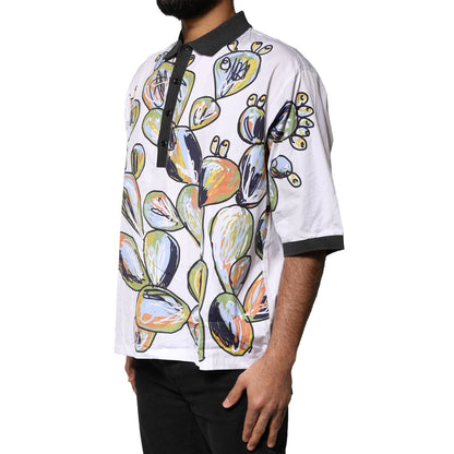 Dolce & Gabbana White Sketch Print Oversized Mens Polo T-shirt