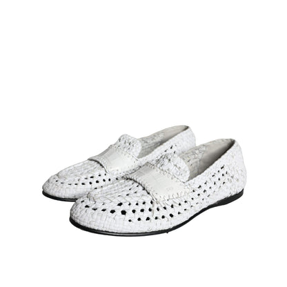 Dolce & Gabbana White Woven Leather Slip On Loafers Men Shoes