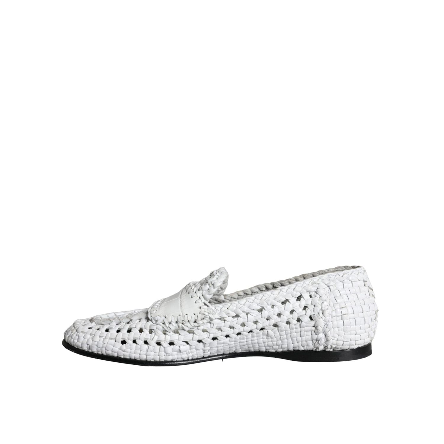Dolce & Gabbana White Woven Leather Slip On Loafers Men Shoes