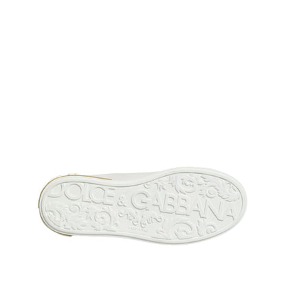Dolce & Gabbana White Yellow Leather Low Top Sneakers Shoes