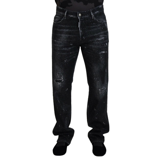 Dsquared² Black Crystal Embellished Tattered Denim Jeans Dsquared²
