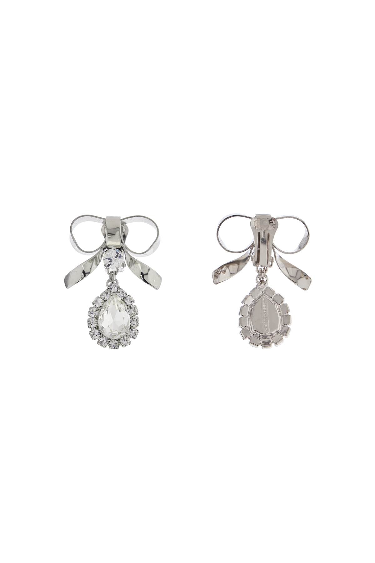 Alessandra Rich bow earrings with crystal pendant in silver-plated brass Jewellery Alessandra Rich