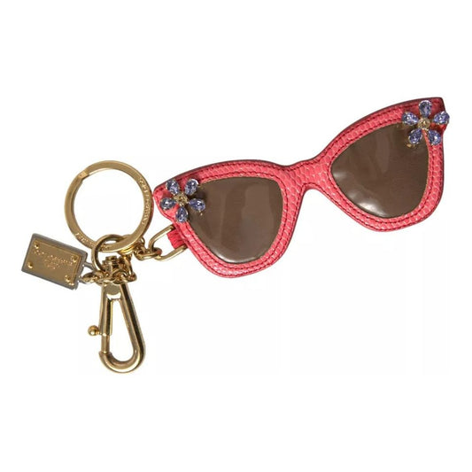 Red Leather Crystal Sunglasses Gold Metal Keyring Keychain Dolce & Gabbana