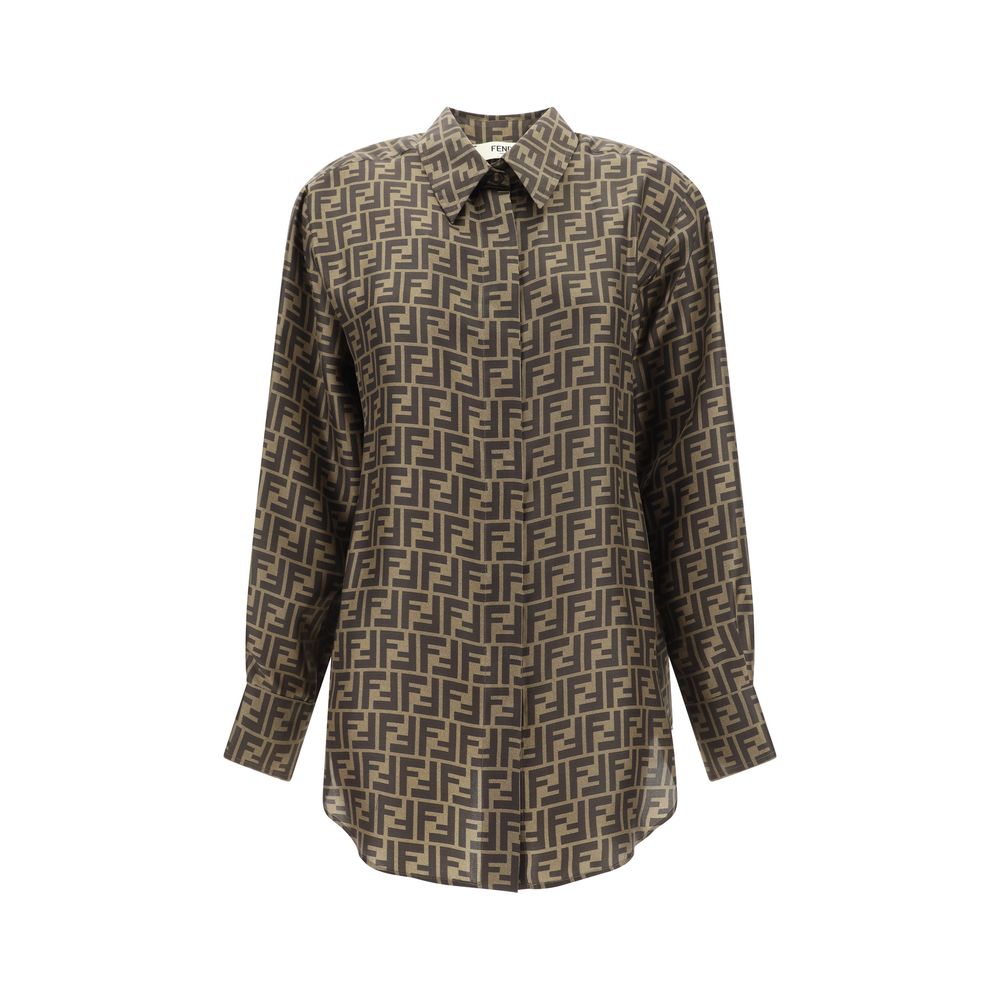 Fendi Brown Silk Pattern Shirt