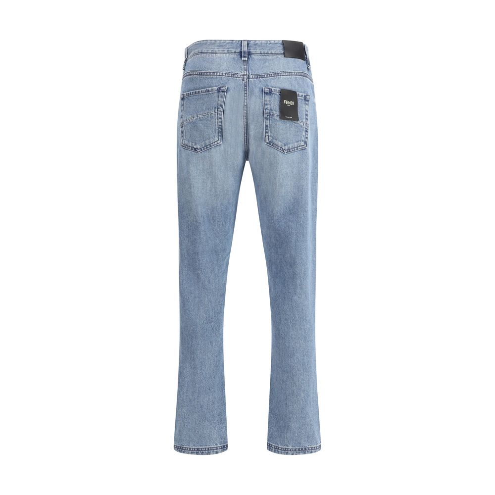 Fendi Light Blue Cotton Straight-Leg Jeans